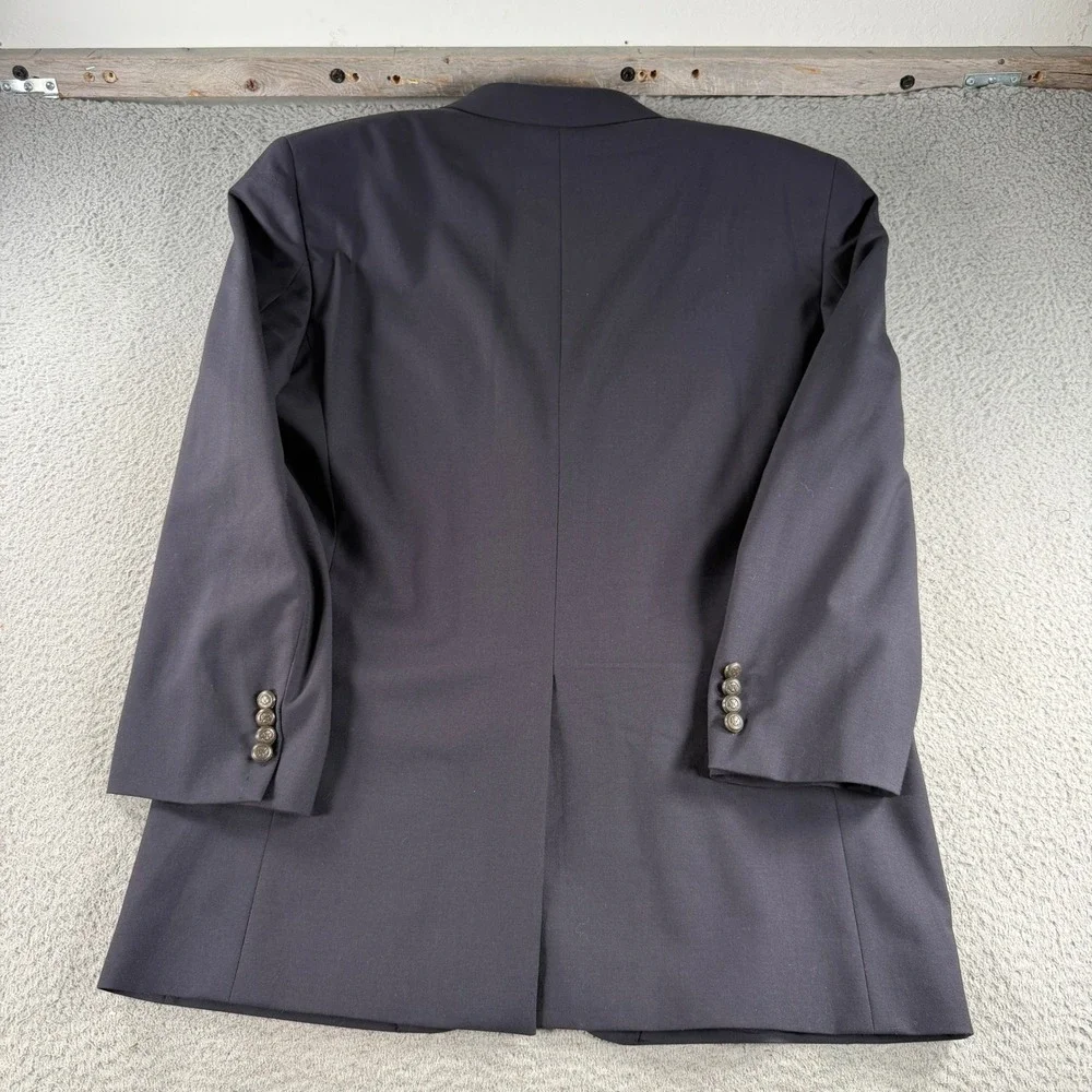 Jos A Bank Blazer Traveler Mens 46R Navy Wool Blend Crest Button Sport Coat